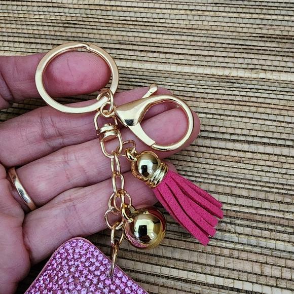 Pickleball Paddle & Ball Bling Keychain Tassel Rhinestone Accessories Gift -Pink - Picture 4 of 6